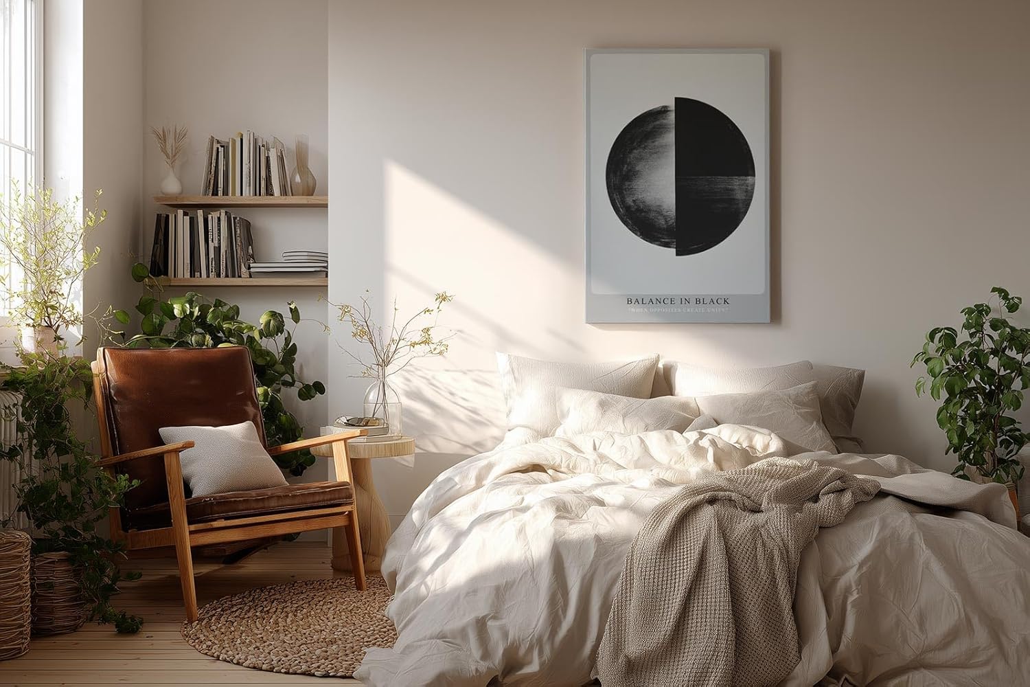 Paul Sinus Wandbild in 40x60cm Balance in Black – Halbierte Kreisform in Schwarz-Weiß als Symbol für Harmonie und Kontrast