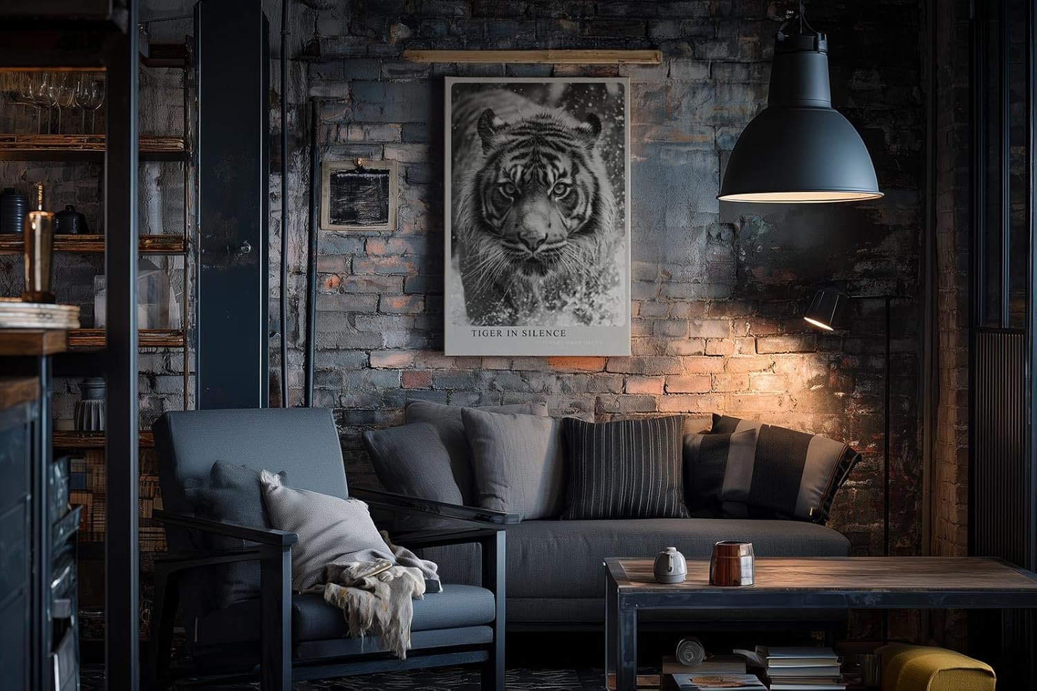 Paul Sinus Wandbild in 40x60cm Tiger in Silence – Ausdrucksstarkes Schwarz-Weiß-Porträt eines Tigers im Wasser