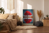 Paul Sinus Wandbild in 40x60cm The Red Mirror Strahlender roter Baum mit perfekter Spiegelung im Wasser vor sanfter Landschaftskulisse