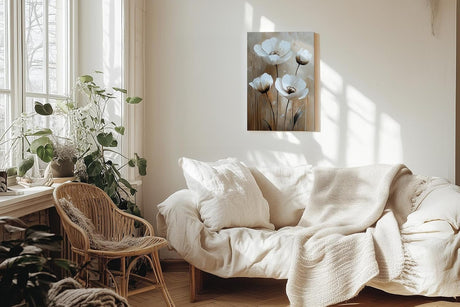 Paul Sinus 60x90cm Wandbild Zarte Blüten in Beige – Florale Anmut in moderner Raumkunst Blume