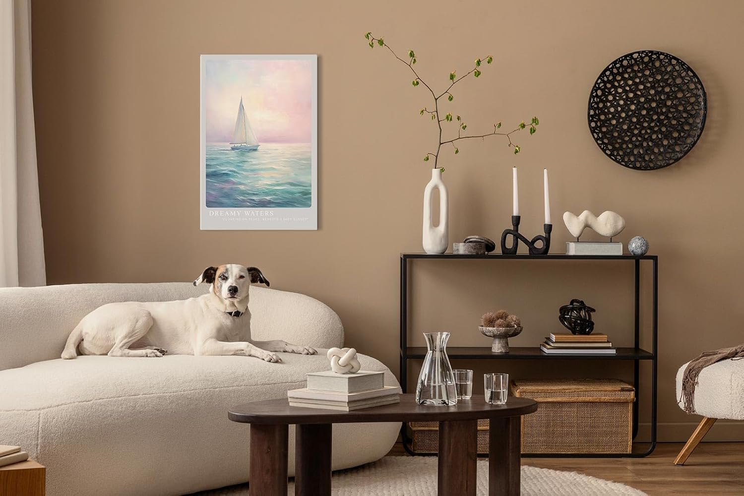 Paul Sinus Leinwandbild 40x60cm verträumtes Segelboot auf ruhigem Meer mit sanften Pastelltönen und harmonischer Lichtstimmung – kunstvolles Leinwandbild