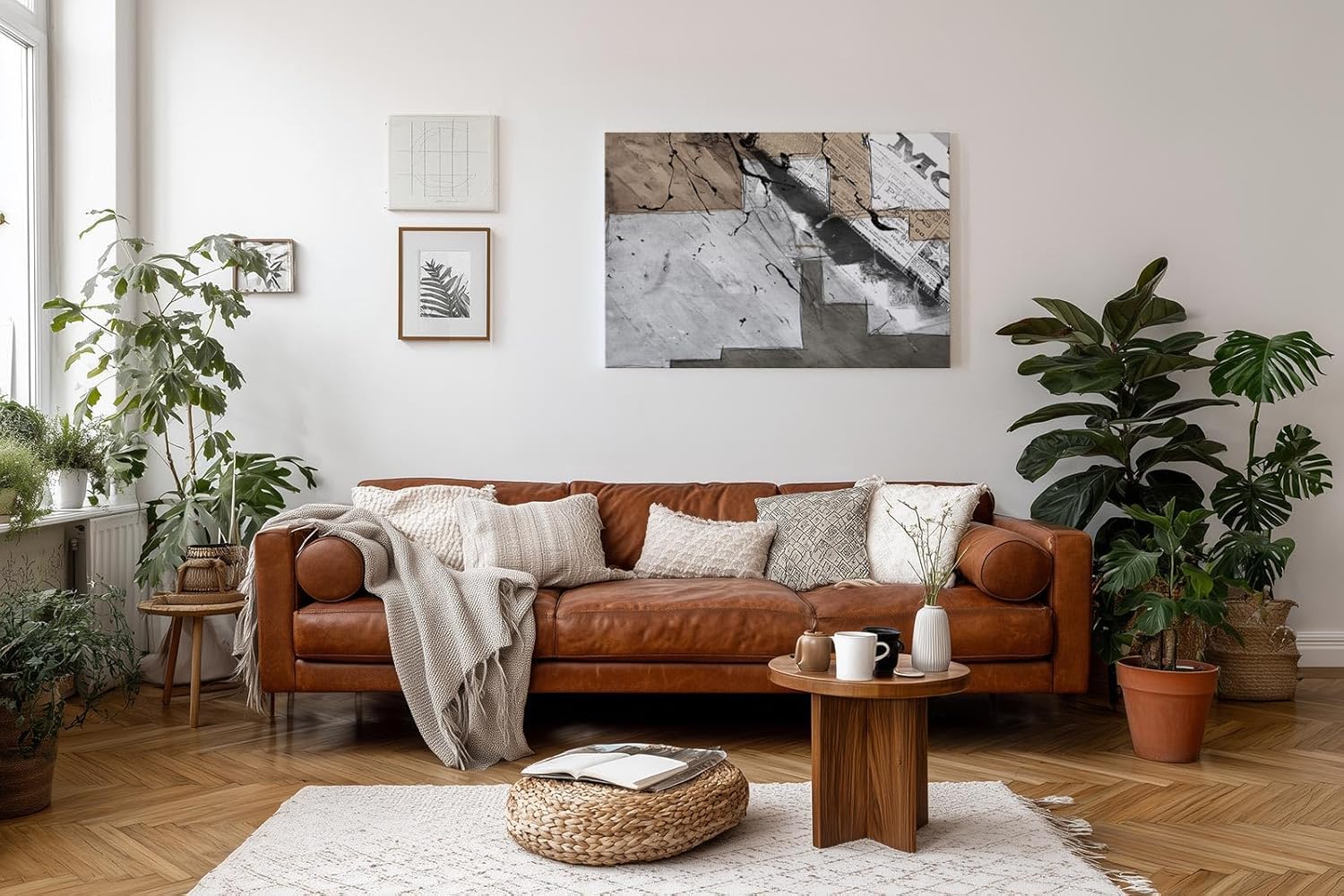 Sinus Art Wandbild 120x80cm Grafische Flächen, Zeitungsausschnitte und abstrakte Linien in moderner Komposition