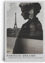 Paul Sinus Leinwandbild 60x90cm Pariser Träume – Mystische Doppelbelichtung einer Frau mit Eiffelturm und urbaner Melancholie