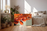 Sinus Art Wandbild 120x80cm Makroaufnahme leuchtend orangefarbener Blütenblätter mit funkelnden Wassertropfen