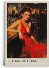 Paul Sinus Leinwandbild 40x60cm The Seductress – Frau, Rot, Eleganz, Leidenschaft, Vintage, Verführung, Sinnlichkeit, Bar, Nachtleben, Glamour