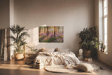 Sinus Art Wandbild 120x80cm Waldszene mit violetten Blüten und einfallender Sonne für verträumte Atmosphäre