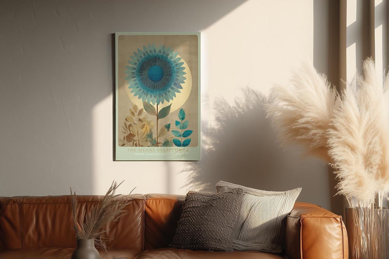 Paul Sinus Wandbild in 40x60cm The Silent Starflower stilisierte Sonnenblume in Blauund Goldtönen moderne Naturkunst auf Leinwand