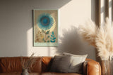 Paul Sinus Wandbild in 40x60cm The Silent Starflower stilisierte Sonnenblume in Blauund Goldtönen moderne Naturkunst auf Leinwand