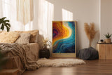 Paul Sinus Wandbild in 40x60cm The Vibrant Current – Abstrakte Farbströme in leuchtendem Blau, Orange und Gelb, inspiriert von kosmischen Bewegungen und kreativer Energie