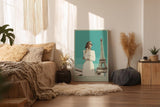 Paul Sinus Wandbild in 40x60cm Paris – elegante Frau in Weiß vor dem Eiffelturm im Retro-Stil