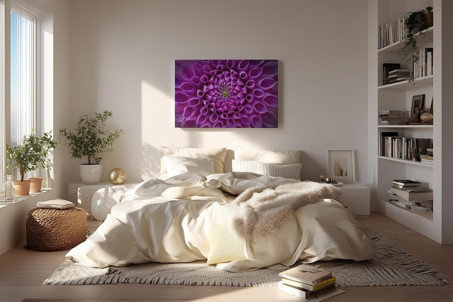 Sinus Art Wandbild 120x80cm Symmetrische Blütenarchitektur in kräftigem Violett mit ausdrucksstarker Mitte