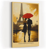 Paul Sinus Wandbild in 40x60cm Together in Paris – romantische Szene eines Paares mit rotem Schirm vor dem Eiffelturm für elegante Raumgestaltung