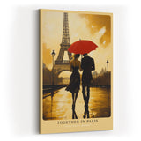 Paul Sinus Wandbild in 40x60cm Together in Paris – romantische Szene eines Paares mit rotem Schirm vor dem Eiffelturm für elegante Raumgestaltung