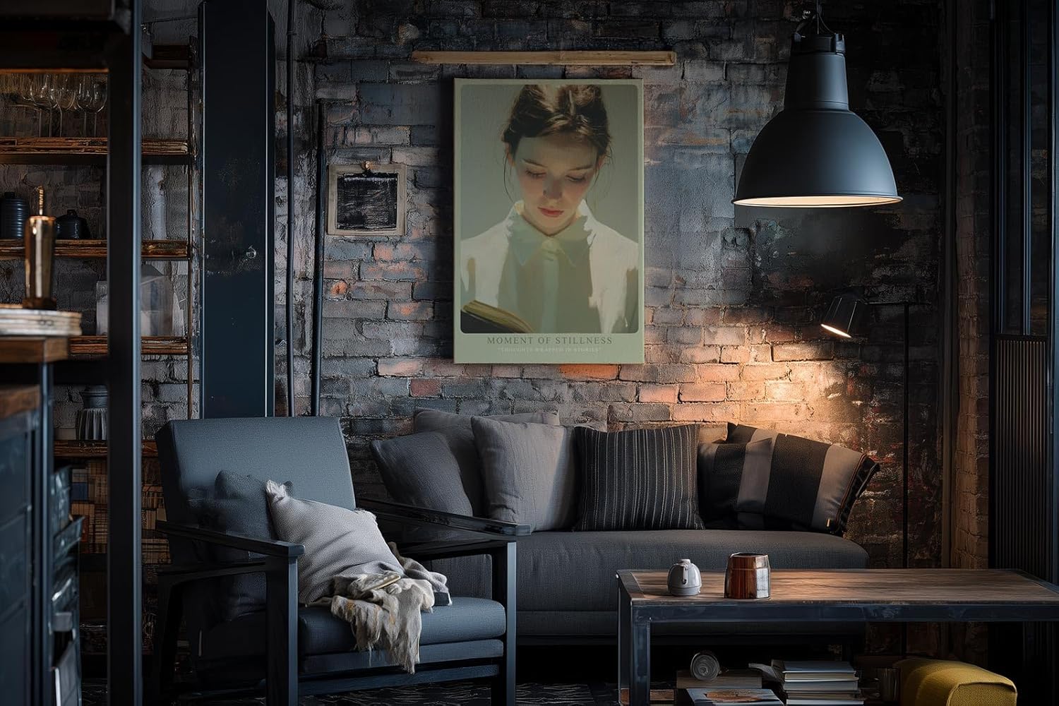 Paul Sinus Wandbild in 40x60cm Moment of Stillness – Zartes Porträt einer jungen Frau, vertieft in ein Buch, lichtdurchflutete moderne Bilder mit sanften Farbnuancen, harmonisch und inspirierend