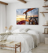 Paul Sinus Wandbild 120x80cm Segelboot Segelschiff Holzsteuerrad Meer Sonnenuntergang