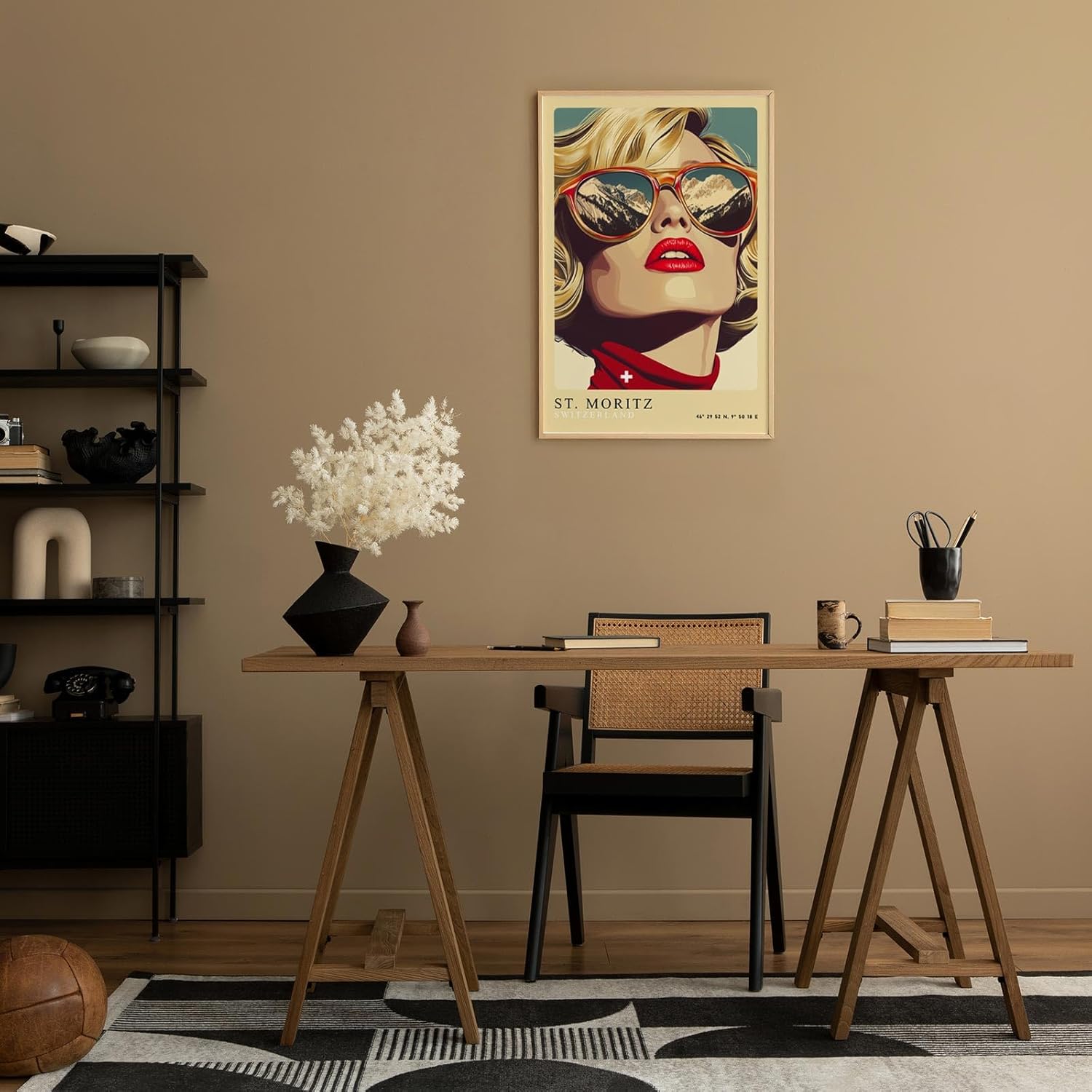 Paul Sinus Leinwandbild 60x90cm Leinwandbild St. Moritz Retro Glamour Alpen Eleganz Fashion Kunst stilvolle Ästhetik luxuriöse Reisezeit moderne Dekoration