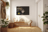 Sinus Art Wandbild 120x80cm Hochglanz-Detailaufnahme eines schwarzen Oldtimers mit nostalgischer Ausstrahlung