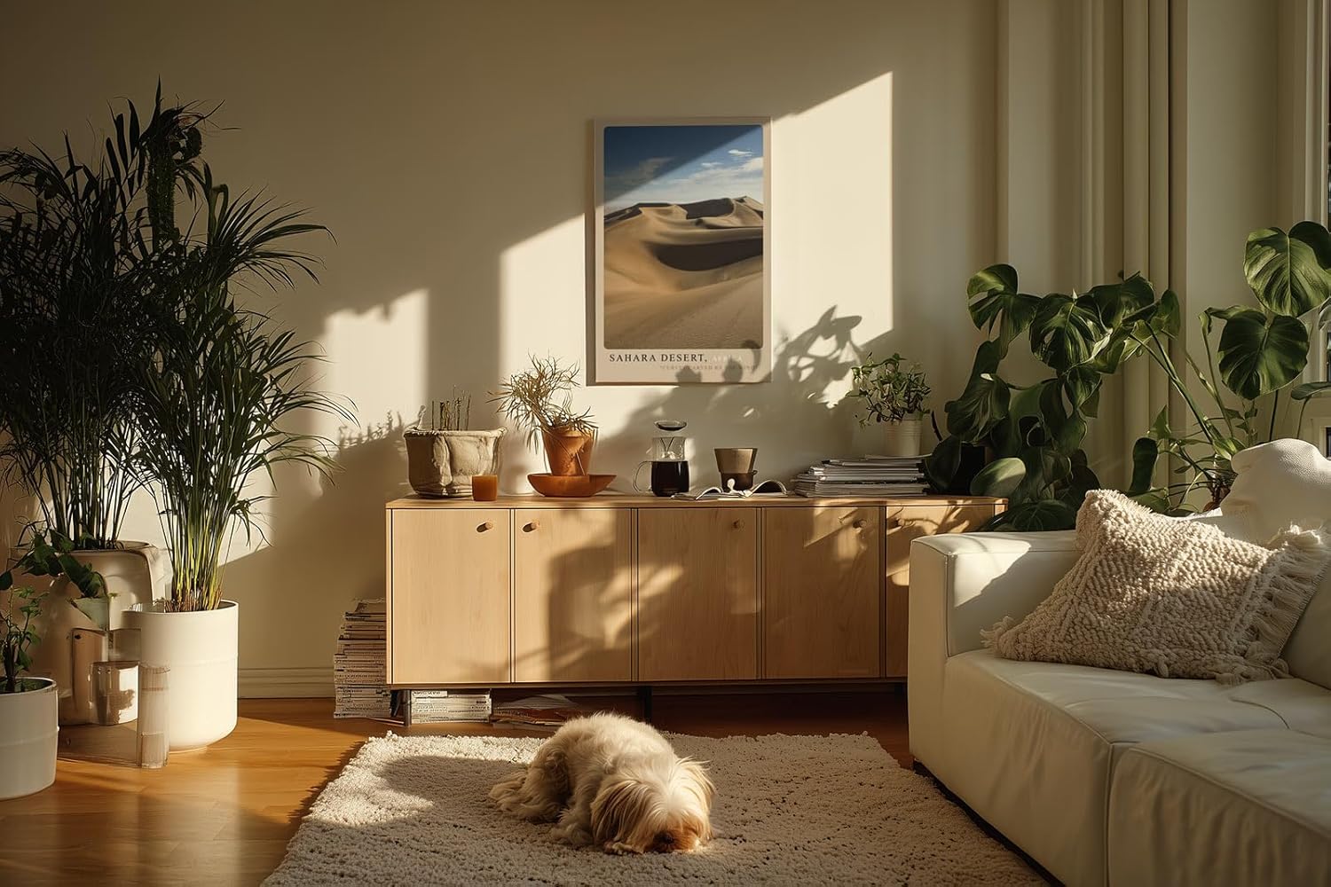 Paul Sinus Kunstdruck 40x60cm Sahara Desert Africa – Endlose Sanddünen im goldenen Licht mit weichem Schattenspiel