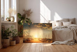 Sinus Art Wandbild 120x80cm Wunderschöner Sonnenuntergang über ruhigem Wasser mit segelnden Booten