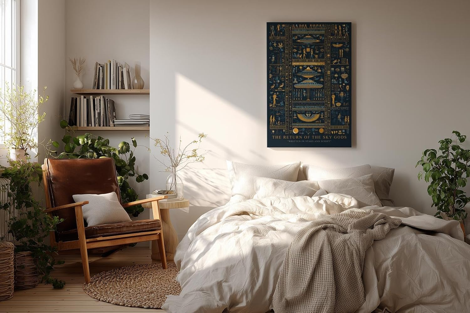 Paul Sinus Wandbild in 40x60cm The Return of the Sky Gods – Goldene und blaue Hieroglyphen mit futuristischen Raumschiffen