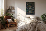 Paul Sinus Wandbild in 40x60cm The Return of the Sky Gods – Goldene und blaue Hieroglyphen mit futuristischen Raumschiffen