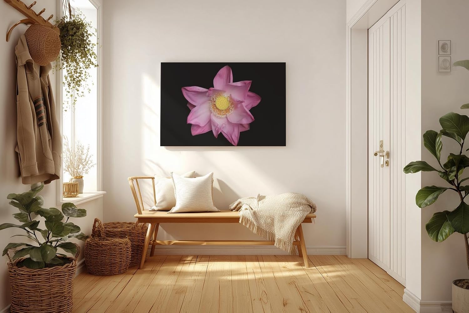 Sinus Art Wandbild 120x80cm Die rosa Blütenblätter vor schwarzem Hintergrund wirken edel, klar und meditativ