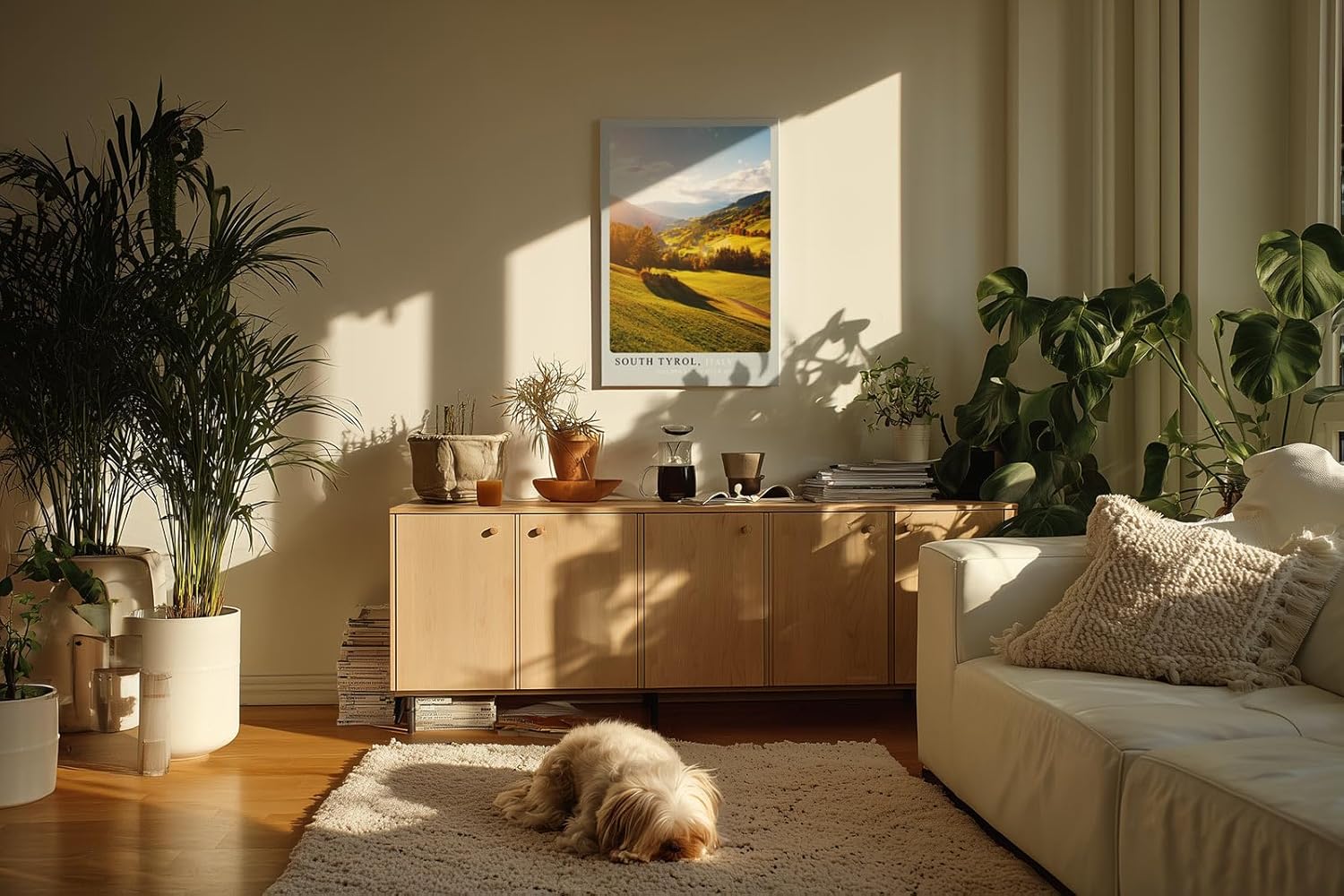 Paul Sinus Kunstdruck 40x60cm Südtirol Italien – sonnige Hügellandschaft mit goldenen Wiesen und herbstlicher Tiefe