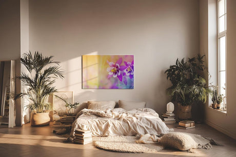 Sinus Art Wandbild 120x80cm Faszinierende Nahaufnahme einer violetten Blüte mit harmonischem Farbverlauf
