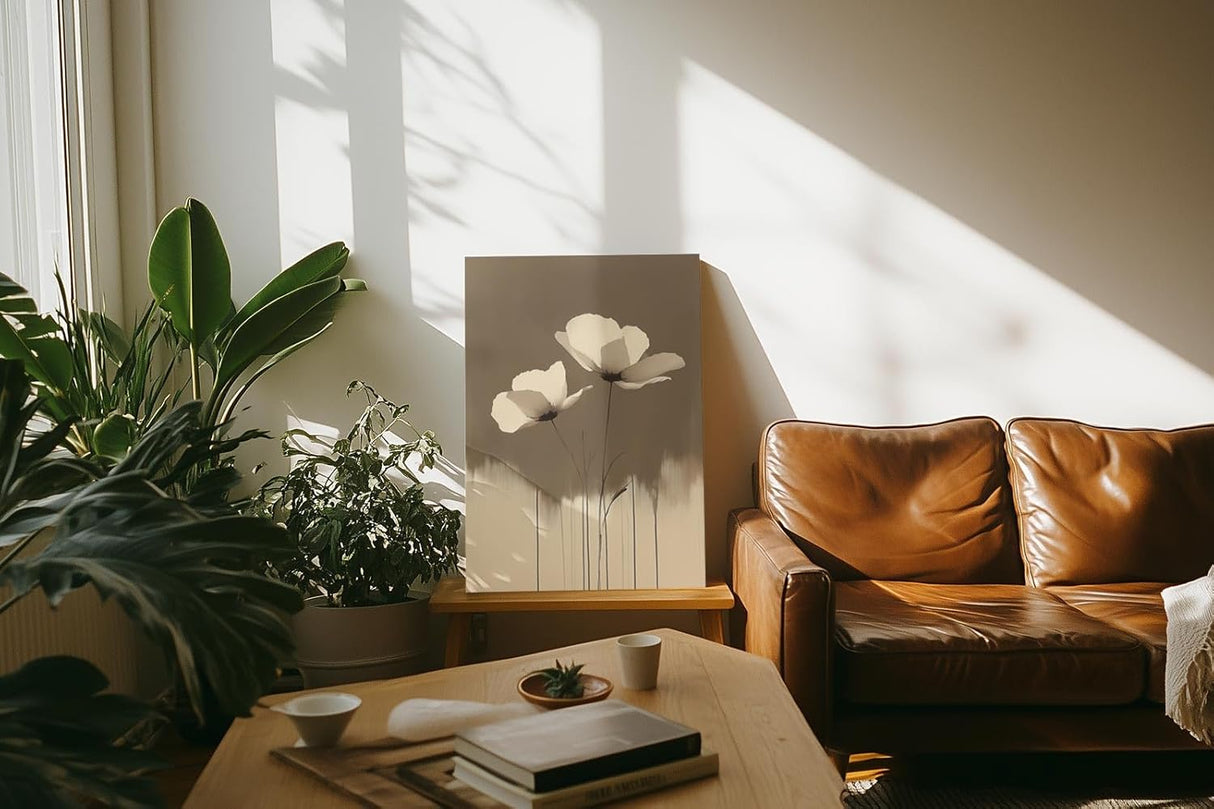 Paul Sinus 60x90cm Wandbild Sanfte Blüten in Sepia – Minimalistische Eleganz mit floraler Harmonie Blume