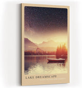 Paul Sinus Kunstdruck 40x60cm Lake Dreamscape – Sternenhimmel über ruhigem Bergsee mit Boot