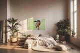 Sinus Art Wandbild 120x80cm Leuchtend blauer Eisvogel auf Ast vor ruhigem Hintergrund – naturgetreue Darstellung