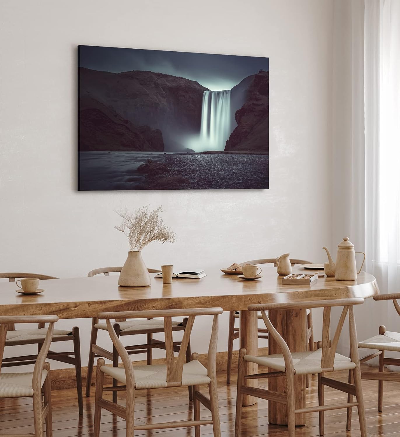 Paul Sinus Wandbild 120x80cm Wasserfall bei Nacht Norwegen Dunkel Fotokunst