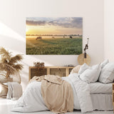 Paul Sinus Wandbild 120x80cm Wiese Kühe Weide Morgentau Sonnenaufgang Feld
