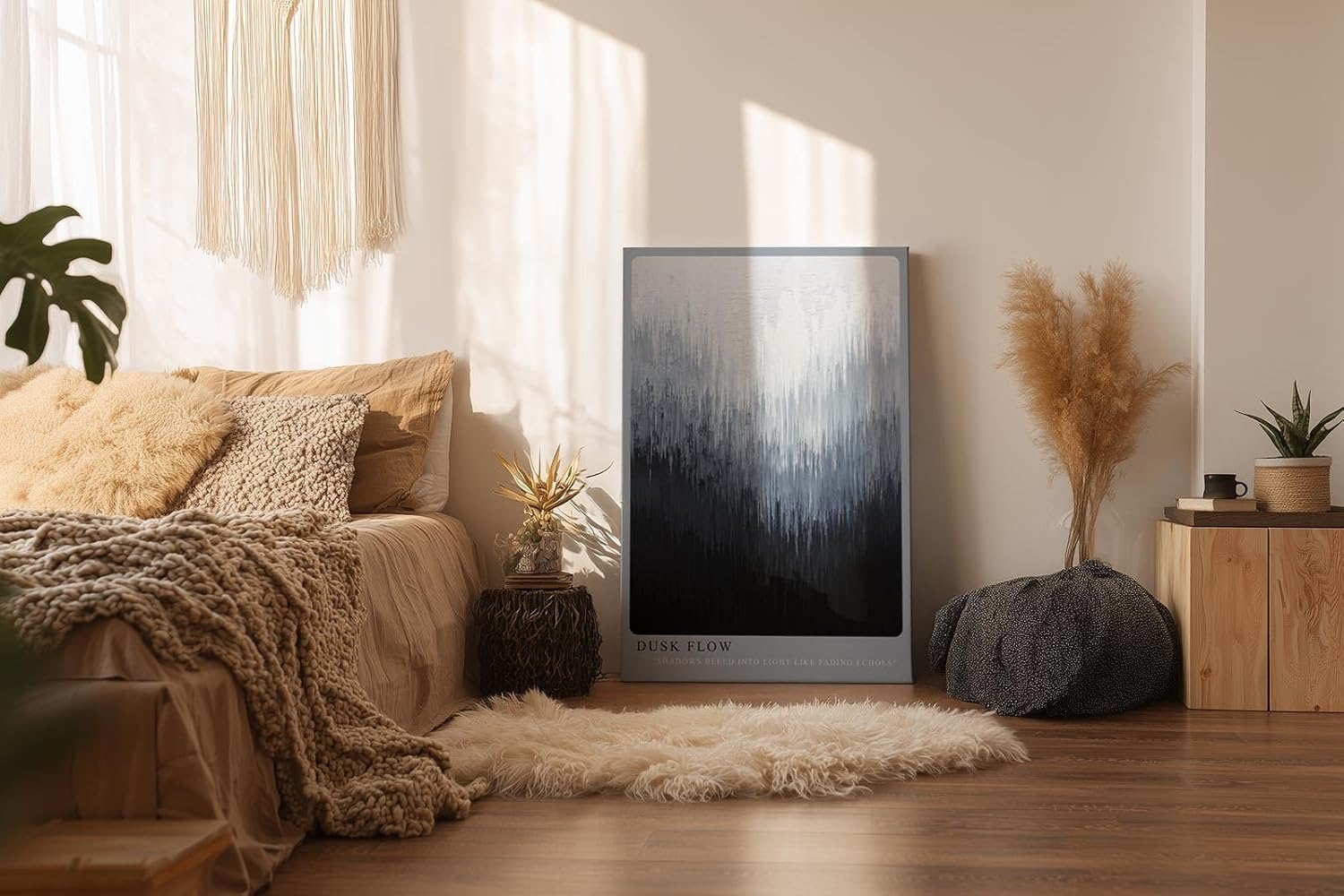 Paul Sinus Wandbild in 40x60cm Dusk Flow – Abstraktes Kunstwerk mit fließendem Farbverlauf von Schwarz zu Weiß