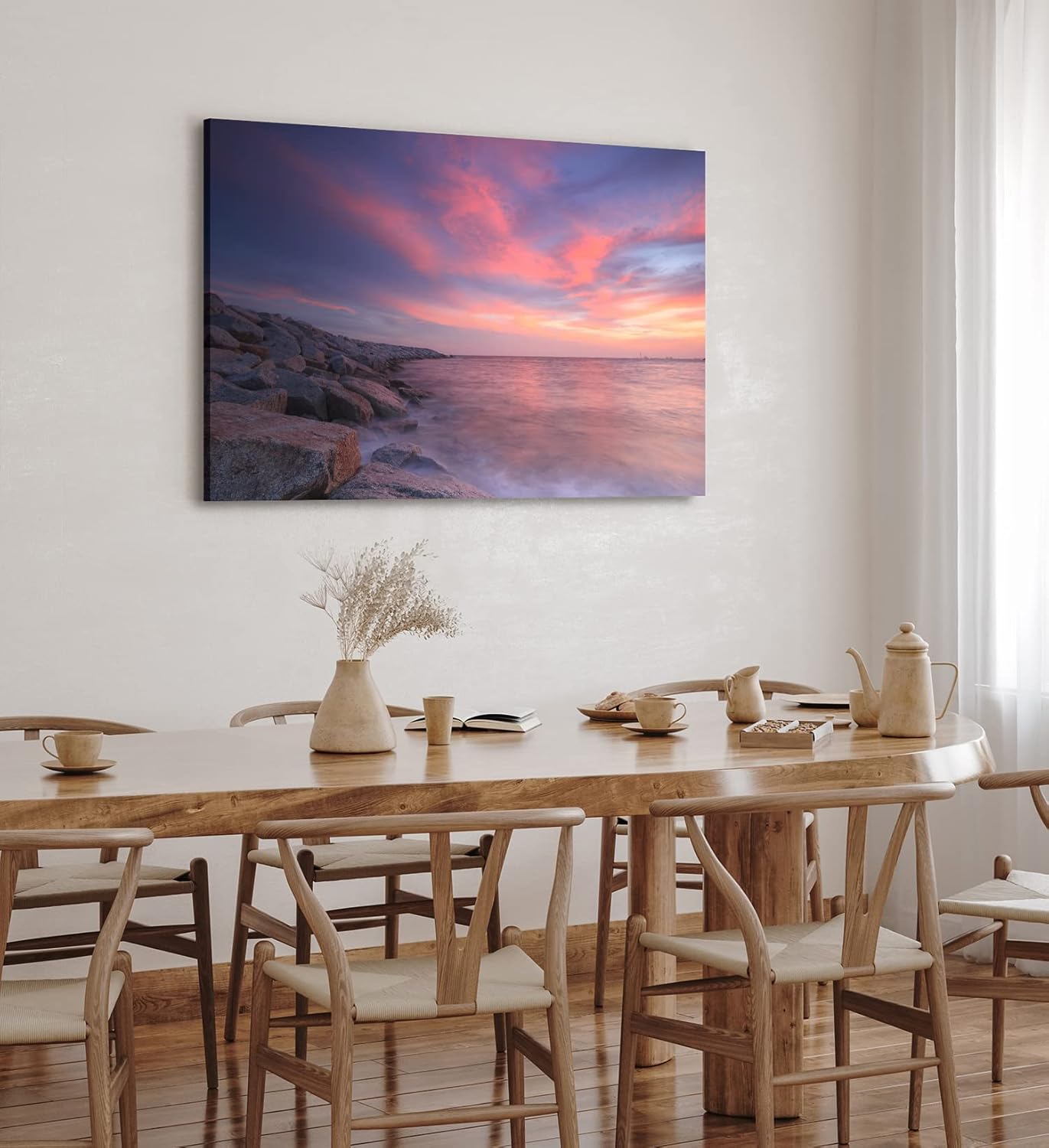 Paul Sinus Wandbild 120x80cm Küste Meer Horizont Rosa Himmel Abendröte Ozean