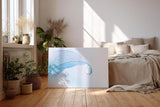 Sinus Art Wandbild 120x80cm Zartes Blattgewebe in kühlem Blau mit Tautropfen – ideal für ruhige Raumgestaltung