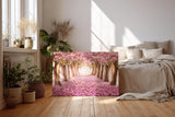Sinus Art Wandbild 120x80cm Märchenhafter Weg unter rosa Blütenbäumen mit Perspektive und Tiefe
