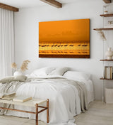 Paul Sinus Wandbild 120x80cm Flamingos Sonnenuntergang Abendröte Rot Kunstvoll