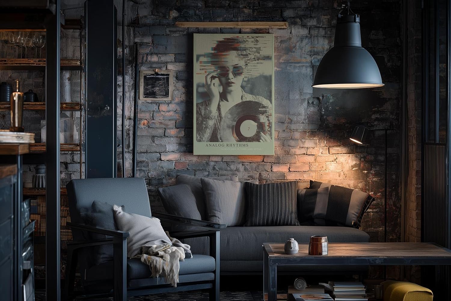 Paul Sinus Wandbild in 40x60cm Analog Rhythms – künstlerisches Porträt im Vintage-Stil mit dynamischem Glitch-Effekt für kreative Raumgestaltung