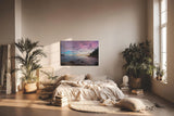 Sinus Art Wandbild 120x80cm Dramatisch ruhige Szene einer felsigen Küste bei Sonnenuntergang in pastelligen Tönen