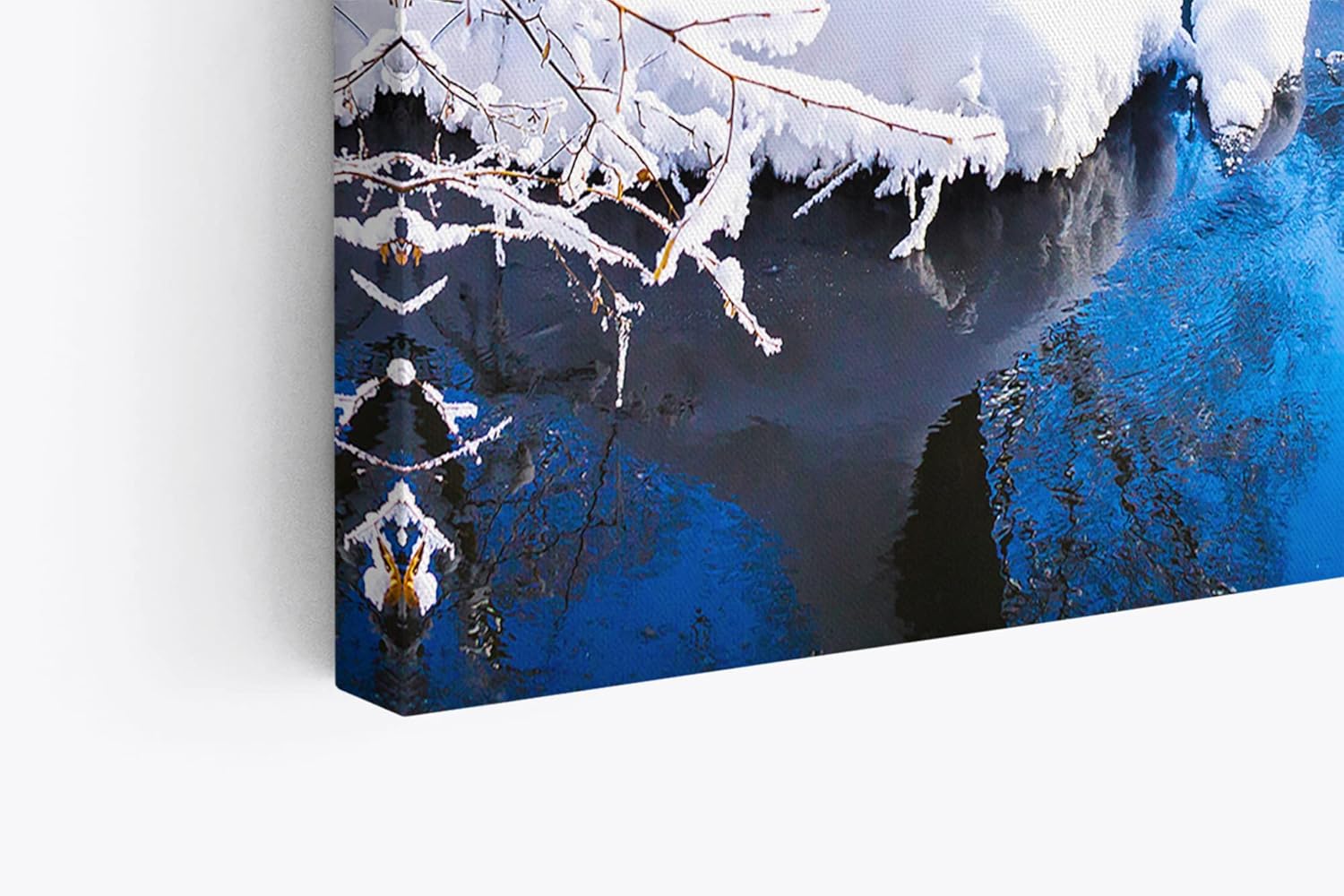 Wandbild 120x80cm Bach im Wald Winter Schnee Winterlandschaft Weiß