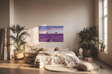 Sinus Art Wandbild 120x80cm Perfekt ausgerichtete Lavendelreihen unter farbigem Himmel für meditative Raumwirkung