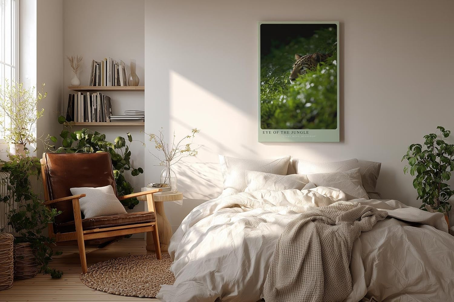 Paul Sinus Wandbild in 40x60cm Eye of the Jungle – Leopard im dichten Grün, seitlich aus dem Schatten auftauchend