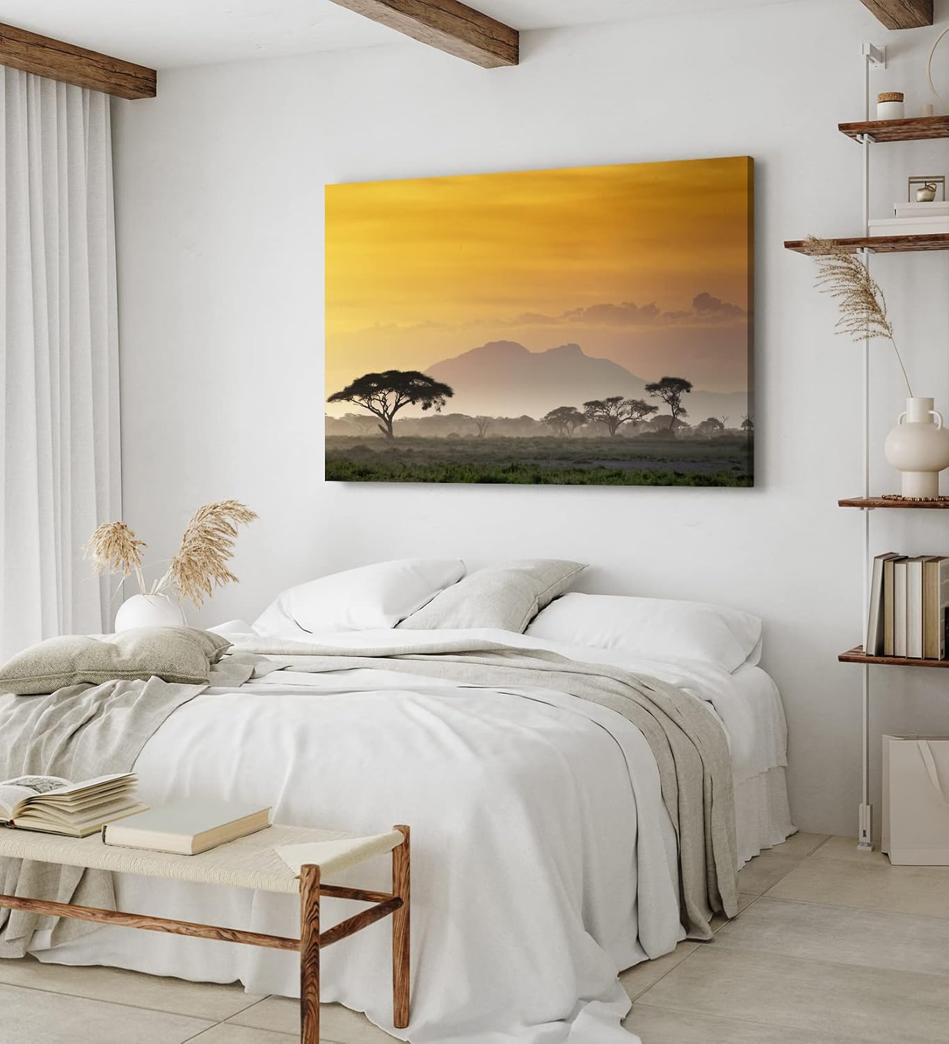 Paul Sinus Wandbild 120x80cm Afrika Mount Kenya Burkea Bäume Wildnis Abenddämmerung