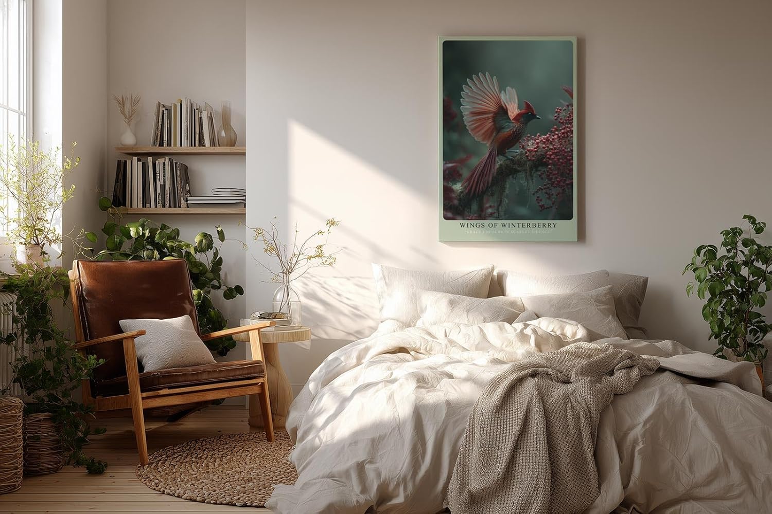 Paul Sinus Wandbild in 40x60cm Wings of Winterberry Eleganter roter Vogel mit ausgebreiteten Flügeln auf Zweig mit Winterbeeren vor sanftem Hintergrund