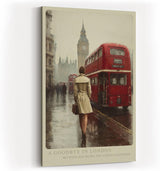 Paul Sinus Wandbild in 40x60cm A Goodbye in London – Rote Doppeldeckerbusse und Big Ben im Hintergrund, nostalgische Stadtszene im Regen