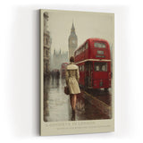 Paul Sinus Wandbild in 40x60cm A Goodbye in London – Rote Doppeldeckerbusse und Big Ben im Hintergrund, nostalgische Stadtszene im Regen