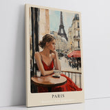 Paul Sinus Leinwandbild 80x120cm Leinwandbild Paris romantische Kunst stilvolle Eleganz Eiffelturm Café Szene urbane Ästhetik französischer Charme
