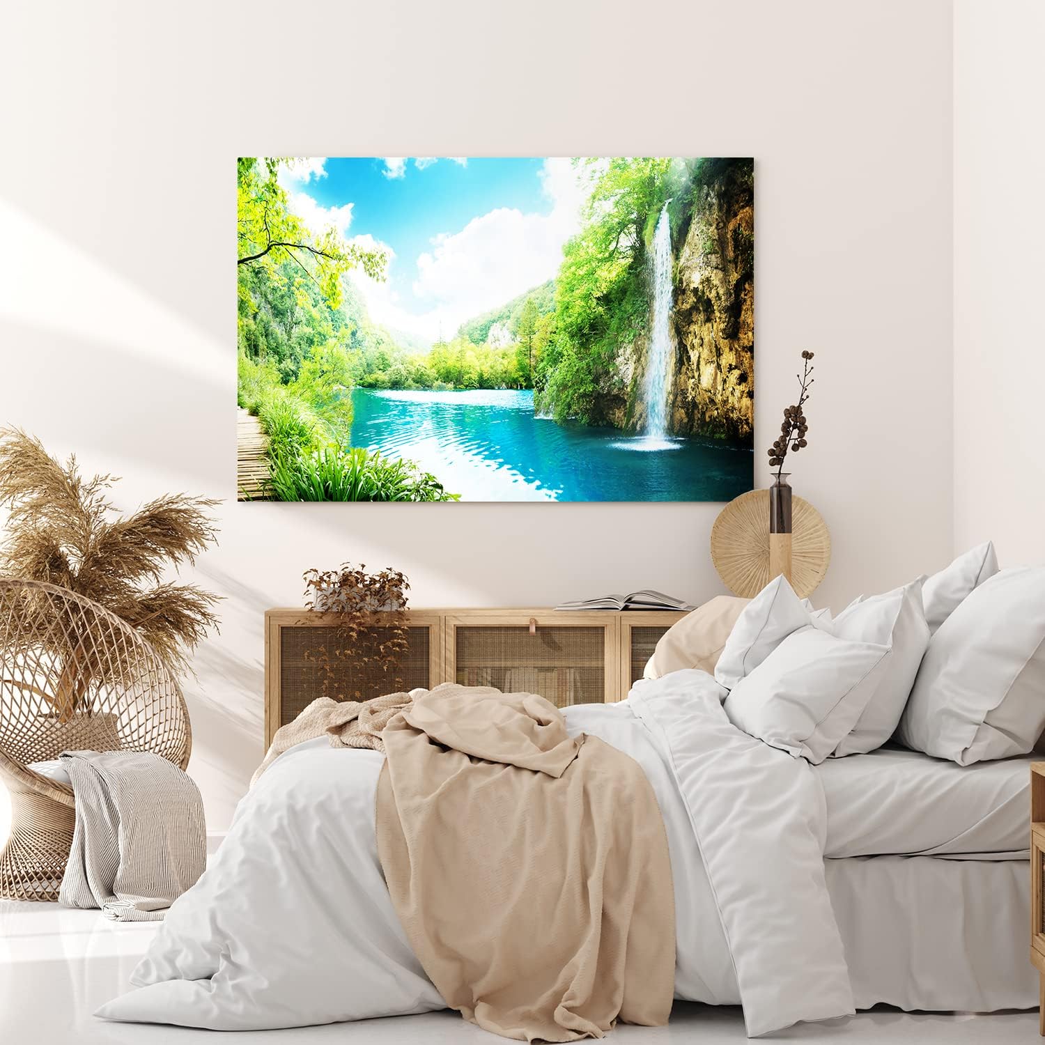 Paul Sinus Wandbild 120x80cm See Wasserfall Natur Berge Wald Sommer