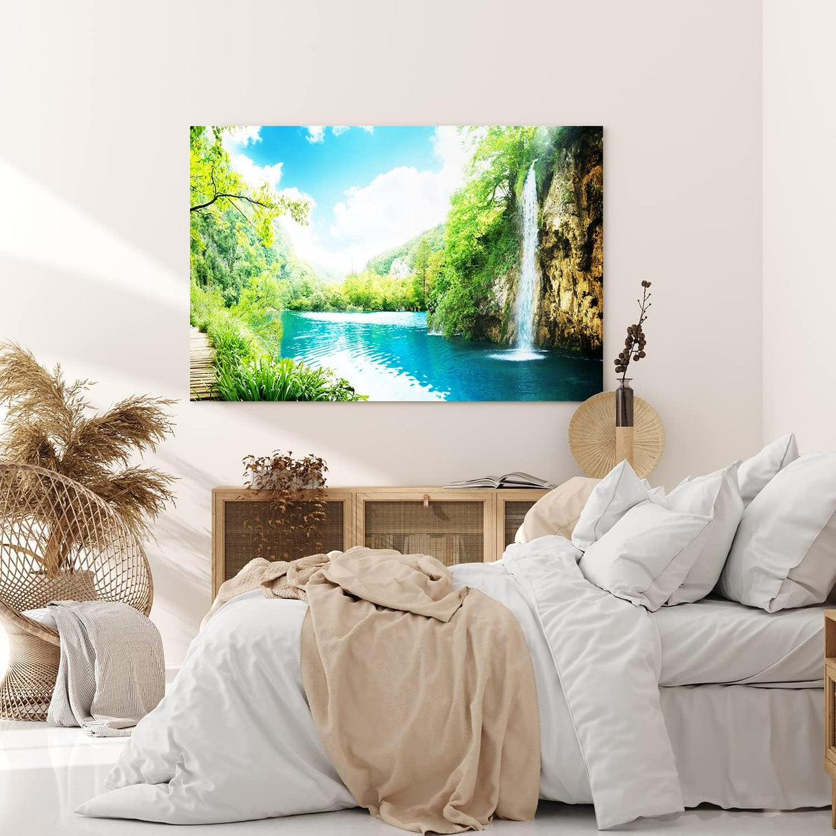 Paul Sinus Wandbild 120x80cm See Wasserfall Natur Berge Wald Sommer